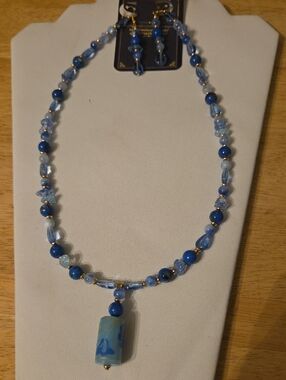 Blue Beaded Necklace Set